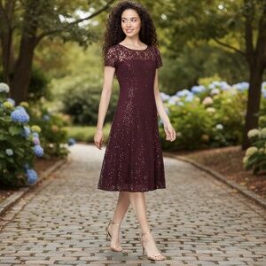 SL Fashions Sequined Lace MIDI Dress size 18